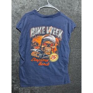 Vintage 2005 Daytona Beach Bike Week Sleeveless Skull Graphic T-Shirt Blue L
